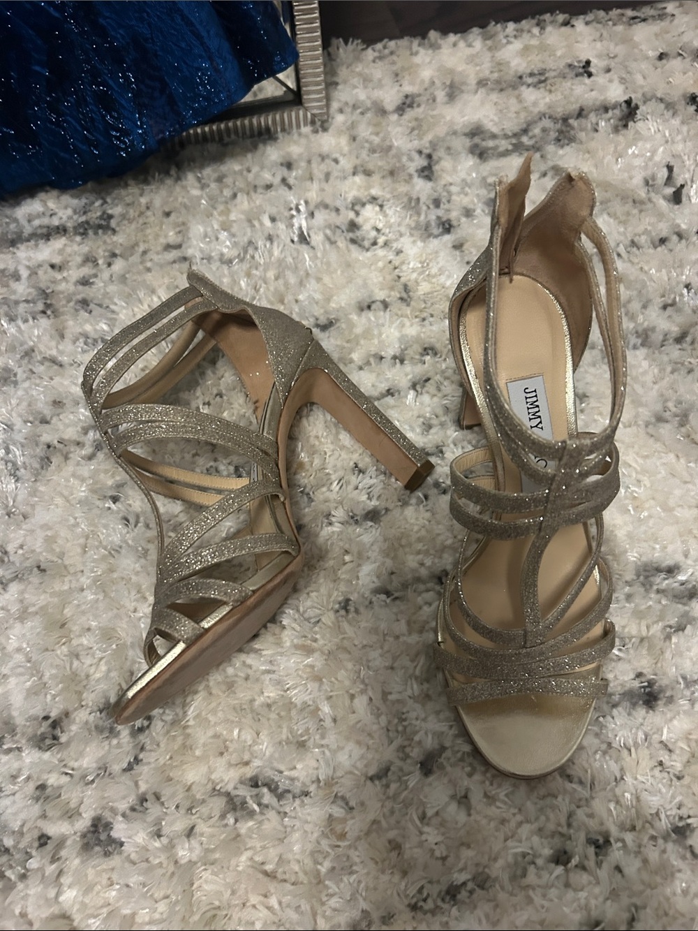 Jimmy Choo Sparkling Gold Strappy High Heels